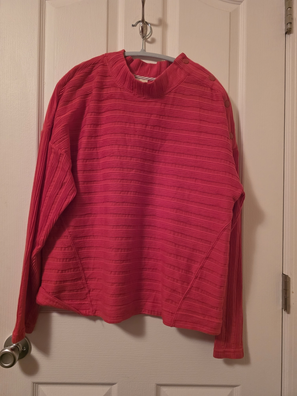 Maeve by Anthropologie Pink Ribbed Button Shoulder Mock Neck Sweatshirt XL
